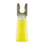 Fork Terminal, #6 Stud Size, 10 AWG, 600 V, Vinyl Insulated, Yellow, Crimp Termination Only, 50 PK
