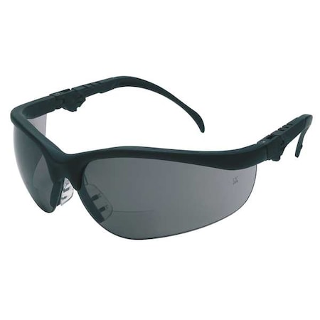 KD3 Reader Safety Glasses, Black Wraparound Frame, 1.0 Diopter, Gray Lens, Anti-Scratch Coating