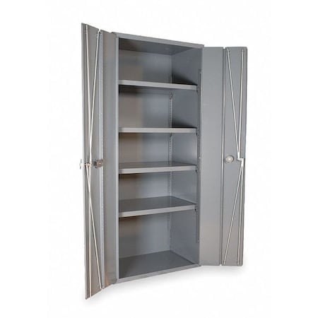 Shelving Storage Cabinet, 84 in H, 36 in W, 24 in D, Swing, Padlock Hasp, Gray, 4 Shelves, 0 Drawers