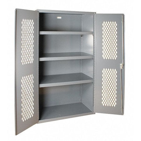 Shelving Storage Cabinet, 84 in H, 36 in W, 24 in D, Swing, Keyed, Gray, 3 Shelves, 0 Drawers