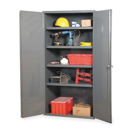 Shelving Storage Cabinet, 72 in H, 36 in W, 18 in D, Swing, Keyed, Gray, 4 Shelves, 0 Drawers