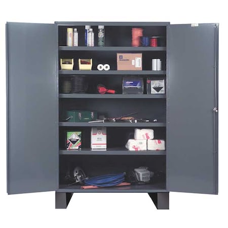 Shelving Storage Cabinet, 78 in H, 48 in W, 24 in D, Swing, Keyed, Gray, 5 Shelves, 0 Drawers