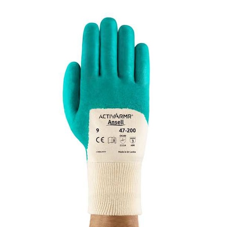 Coated Gloves, Nitrile, Textured, 3/4 Dip, 3 Abrasion Level, Green, M (8) 1 PR