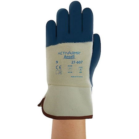 Coated Gloves, Nitrile, Textured, 3/4 Dip, 4 Abrasion Level, Blue, L 1 PR