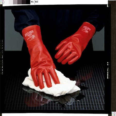Solvex 15-554 Chemical Resistant Gloves, PVA, 14 in L, 37.5 mil, Red, 9, 1 PR