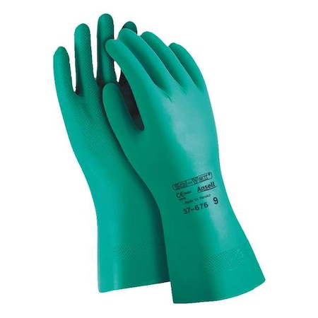 Chemical Resistant Gloves, Nitrile, 13 in L, 15 mil, Green, 10, 1 PR