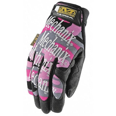 Mechanics Gloves, Synthetic Leather Palm, L, Pink Camo