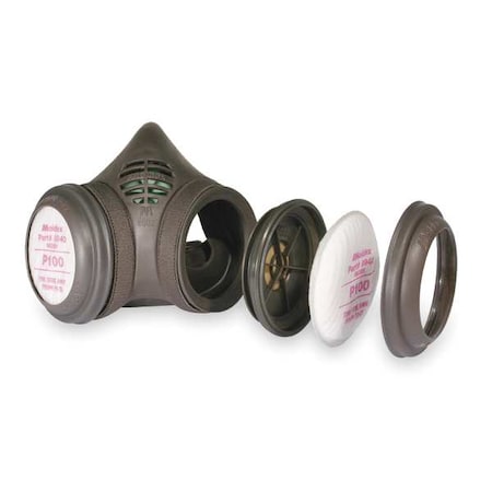 Half Mask Respirator Kit, Includes 2 Cartridges, P100 Filter, Snap-In Gasket, Size M