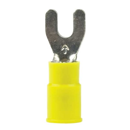 Fork Terminal, #8 Stud Size, 10 AWG, 600 V, Nylon Insulated, Yellow, Crimp Termination Only, 50 PK