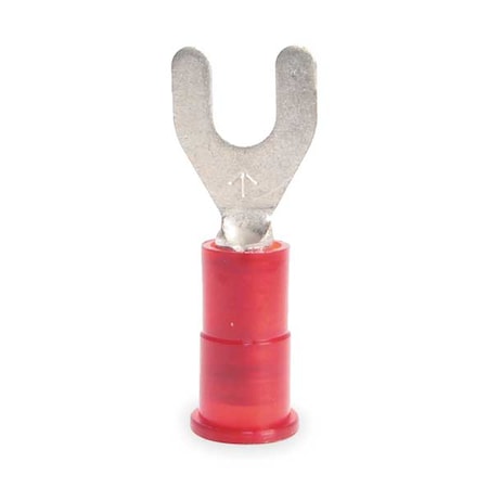 Fork Terminal, #6 Stud Size, 18 AWG, 600 V, Nylon Insulated, Red, Crimp Termination Only, 100 PK