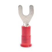 Fork Terminal, #8 Stud Size, 18 AWG, 600 V, Nylon Insulated, Red, Crimp Termination Only, 100 PK