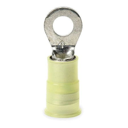 Ring Terminal, 1/4 in Stud Size, 10 AWG, 1,000 V, Nylon Insulated, Yellow, Crimp Termination Only