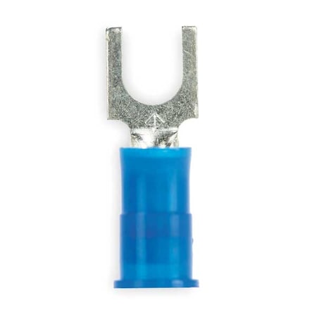 Fork Terminal, #8 Stud Size, 14 AWG, 600 V, Nylon Insulated, Blue, Crimp Termination Only, 100 PK