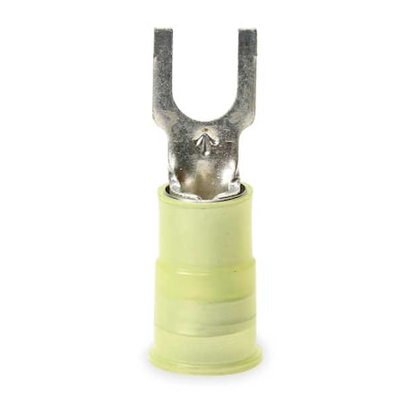 Fork Terminal, #8 Stud Size, 10 AWG, 600 V, Nylon Insulated, Yellow, Crimp Termination Only, 50 PK