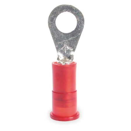 Ring Terminal, #8 Stud Size, 18 AWG, 1,000 V, Nylon Insulated, Red, Crimp Termination Only, 1000 PK