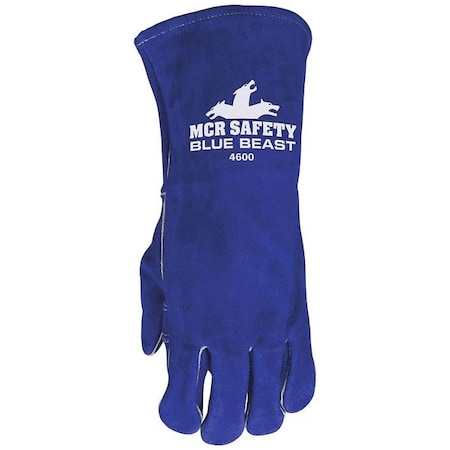 Left Hand Only Welding Glove, Hemmed Cuff, Wing Thumb, Leather Cowhide, L