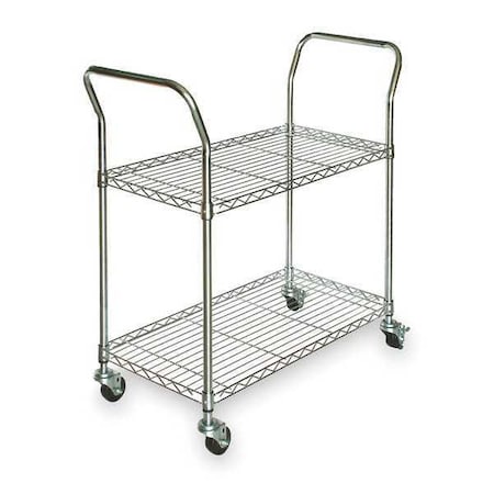 Wire Cart, 2 Shelf,Chrome,53x24x39 In.