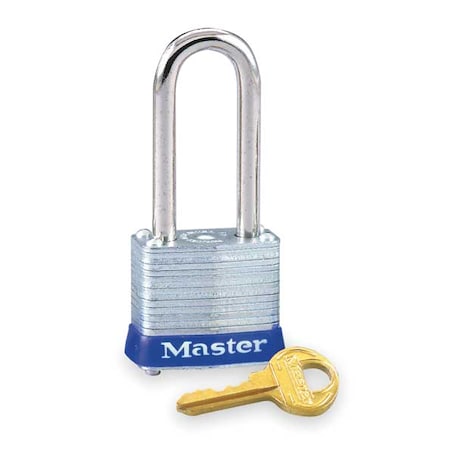 Padlock, Keyed Different, Long Shackle, Rectangular Steel Body, Steel Shackle, 1/2 in W