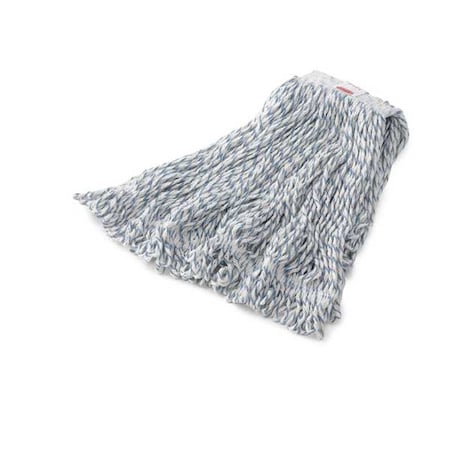 1 in String Wet Mop, 16 oz Dry Wt, Side Gate Connection, Looped-End, Blue/White, Cotton/Synthetic