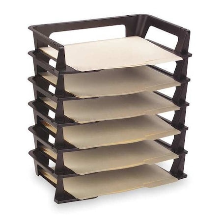 File Holder, Black, Plastic, 9 in W, 15 15/64 in L, 2 3/4 in H, 9.1" D, 6 Number of Compartments