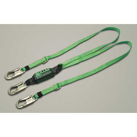 Miller Shock Absorbing Lanyard, 6 ft. Length, Snap Hook, Steel, 2 Leg(s), 310 lb. Weight Capacity