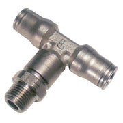 Push-Fit Tee Fitting, 5/16 in Tube Size, Brass, Silver