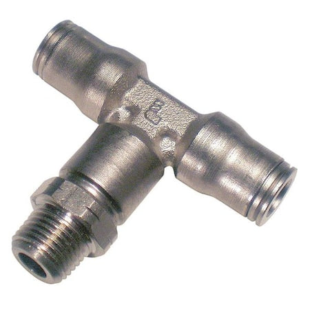 Push-Fit Tee Fitting, 1/4 in Tube Size, Brass, Silver