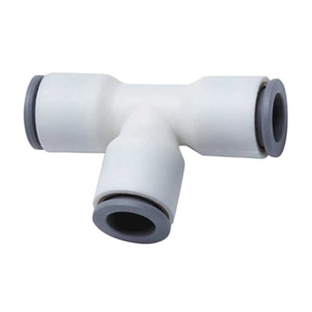 Push-Fit Tee Fitting, 3/8 in x 1/4 in Tube Size, Nylon, White, 10 PK