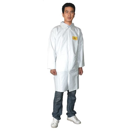 Condor Disposable Lab Coat, Microporous Film Laminate, Snaps Closure, White, XL, 30 PK
