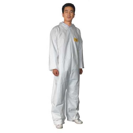 Disposable Coverallss, Collared, M, Microporous Film Laminate, Elastic Wrist, Elastic Ankle, White