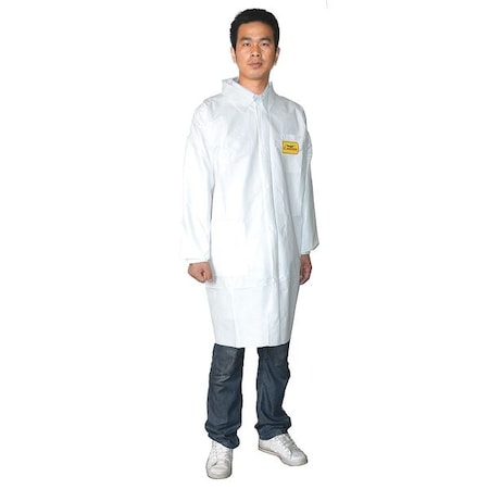 Condor Disposable Lab Coat, Microporous Film Laminate, Snaps Closure, White, XL, 8 PK