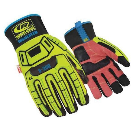 Roughneck Impact Gloves, Synthetic Leather Palm, S, Black/High-Visibility Yellow/Red