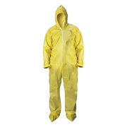 Disposable Coverallss, Hooded Coverall, M, Chem Basic, Elastic Wrist, Attached Boots Ankle, Yellow