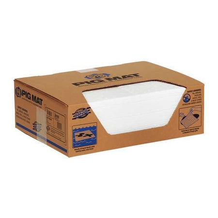 Sorbent Pad, 11 gal, 20 in x 15 in, Oil, White, Polypropylene