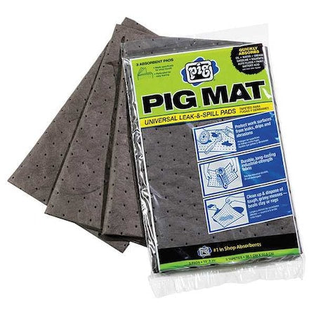 Sorbent Pad, 42 1/4 oz, 15 in x 20 in, Universal, Gray, 3 PK