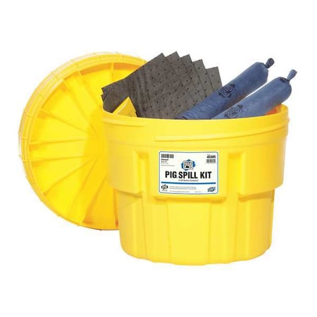 Spill Kit, 15 gal Volume Absorbed per Kit, 20 gal Capacity, Drum, Yellow, 71