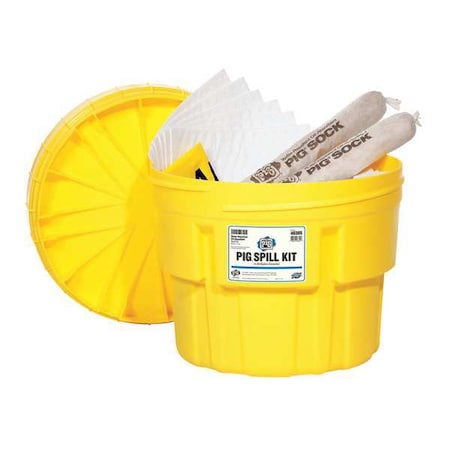 Spill Kit, 16 gal Volume Absorbed per Kit, 20 gal Capacity, Drum, Yellow, 71
