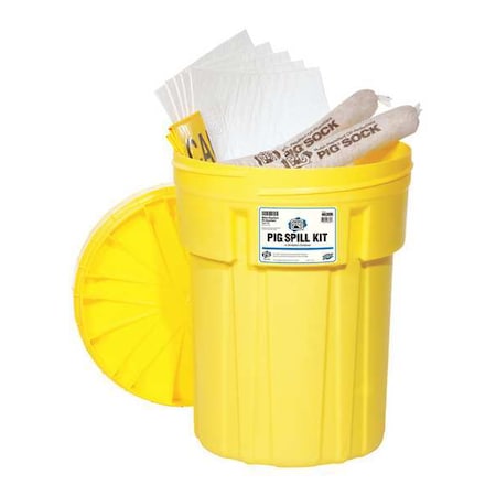 Spill Kit, 23 gal Volume Absorbed per Kit, 30 gal Capacity, Drum, Yellow, 112