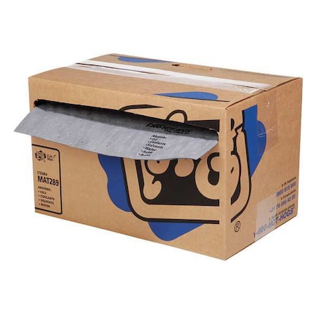Sorbent Roll, 18 gal, 16 in x 50 ft, Universal, Gray, Polypropylene