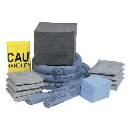 Spill Kit Refill, 17 gal Volume Absorbed per Kit, Not Applicable Capacity, Box, Blue/Gray, 160