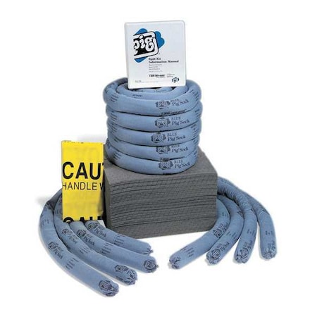 Spill Kit Refill, 38 gal Volume Absorbed per Kit, Not Applicable Capacity, Box, Blue/Gray, 124