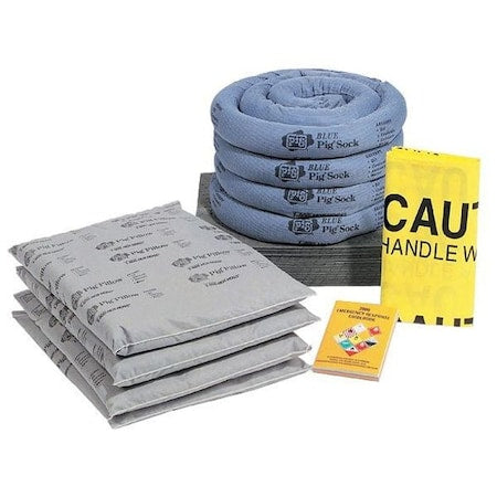 Spill Kit Refill, 21 gal Volume Absorbed per Kit, Not Applicable Capacity, Box, Blue/Gray, 44