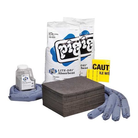 Spill Kit Refill, 37 gal Volume Absorbed per Kit, Not Applicable Capacity, Box, Blue/Gray, 91