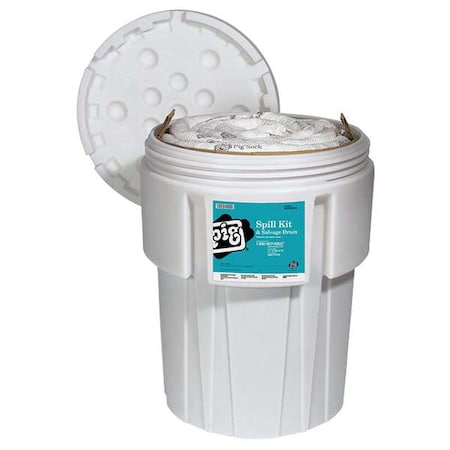 Spill Kit, 52 gal Volume Absorbed per Kit, 95 gal Capacity, Drum, White, 91