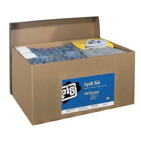 Spill Kit Refill, 143 gal Volume Absorbed per Kit, Not Applicable Capacity, Box, Blue/Gray, 501