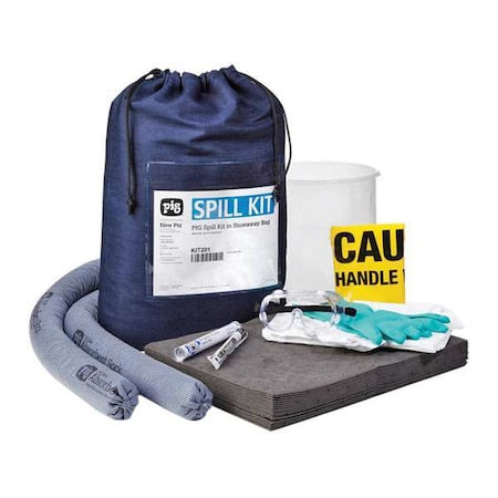 Spill Kit, 6 gal Volume Absorbed per Kit, Bag, Blue, 32