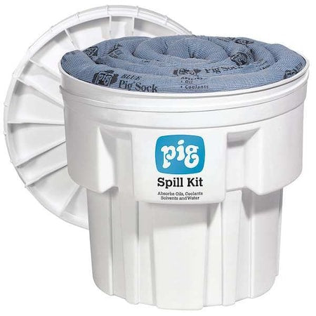 Spill Kit, 12 gal Volume Absorbed per Kit, 20 gal Capacity, Drum, White, 35