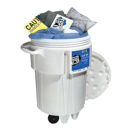 Spill Kit, 60 gal Volume Absorbed per Kit, 95 gal Capacity, Drum, White, 168