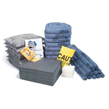 Spill Kit Refill, 60 gal Volume Absorbed per Kit, Not Applicable Capacity, Box, Blue/Gray, 167