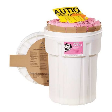 Spill Kit, 21 gal Volume Absorbed per Kit, 30 gal Capacity, Drum, White, 46